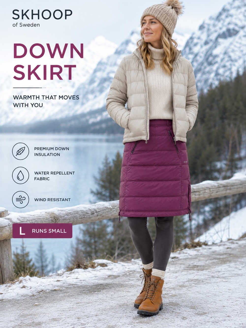 SKHOOP Quilted Down Midi Skirt in Rum Raisin, NWT
